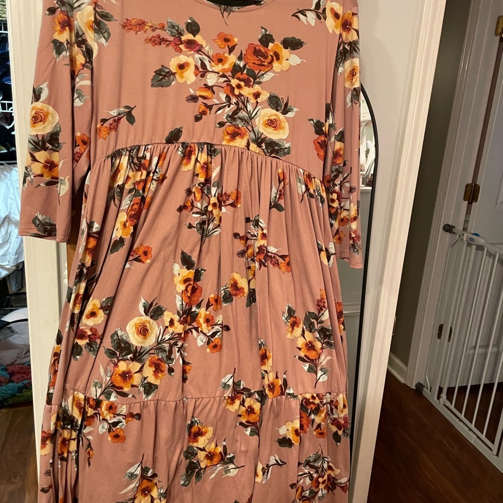Floral Maxi Dress in Pink and Orange